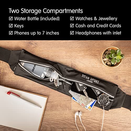 TITAN SPORT Running Belt Waist Bag Phone Holder with Ultra Slim Water Bottle (190ml), Adjustable Sports Water Resistant Band with Two Pockets Fits Smartphones up to 7", Ideal for Men & Women’s Fitness — view 4