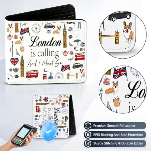 London is Calling Bifold Wallet, UK Landmark Print RFID Blocking PU Leather Purse, British Souvenir Wallet for Adults Teens Travel Gift — view 3