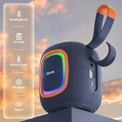 RIENOK Bluetooth Speaker Wireless Portable Waterproof Speaker with Lights FM Radio 15-Hour Playtime Bluetooth 5.3 TF Card USB Playback Mini for Home Garden Party Camping Travel — view 2