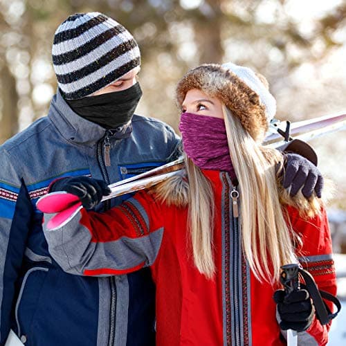 2 Pieces Winter Neck Warmer Gaiter Fleece Ski Neck Scarf Warm Windproof Balaclava Cold Weather Scarf Tube Cover Bandanas for Men Women Winter Motorcycle Skiing Running Cycling (Black, Purple) — view 5