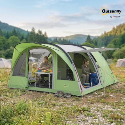 Outsunny 4 Person Easy Setup Family Camping Tent, 2 Rooms Green & Grey — view 2