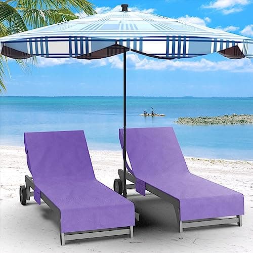 Vinsani Sun Lounger Beach Towel with Pockets, Soft & Quick Dry, Purple — view 4
