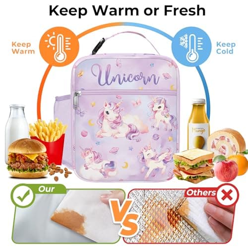 Clastyle Insulated Kids Lunch Bag with Bottle Holder Unicorn Lunch Box — view 3