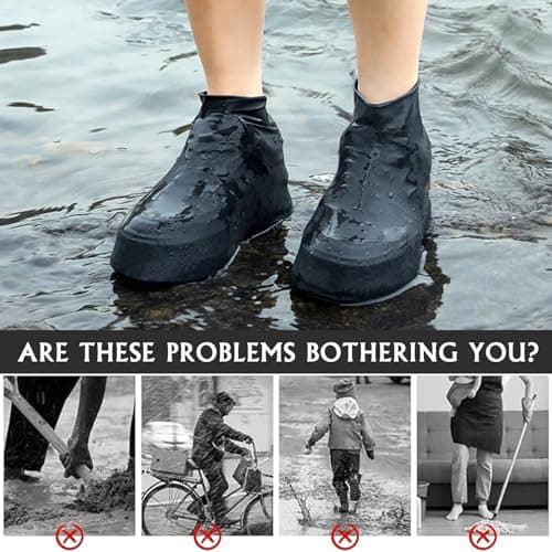 FOSDICK 3 Pairs Waterproof Shoe Covers Reusable Shoe Protector Covers Rubber Non Slip Overshoes for Men Women Shoe Cover Thickened Boot Cover Over Shoes Protectors for Outdoor Cycling Hiking, Black — view 2