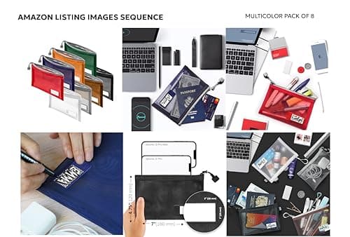 Set & Done Small Makeup Bag for Purse – 8-Pack Nylon Mesh Zipper Pouches, Cosmetic Travel Organiser, Toiletry Pouch Bags, Purse Organiser Insert with Personalisation Tab — view 3