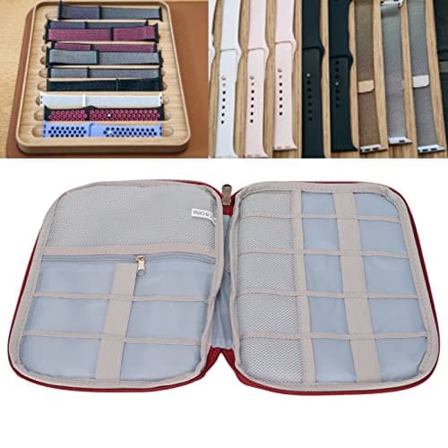 Watch Band Storage Bag Portable Case for Smartwatch Straps Cable Earphones Travel | Ideal Mothers Fathers Friends | High Grade Cationic 300D Material (Burgundy) — view 4