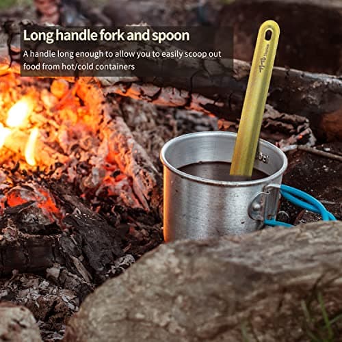 TiTo Titanium Long Handle Spork and Spoon Eco-Friendly Ultralight Portabale Flatware for Outdoor Camping Backpacking Hiking Travel Picnic Tableware with Bag(Gold Spoon) — view 3