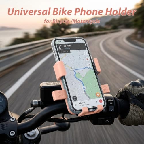 360° Motorbike Phone Holder | Bike Phone Mount Clamp | E Bike Accessories | Bicycle Phone Holder & Mount | Universal Motorbike Scooter Handlebar Cradle | Cycling MTB Road Bike Accessories Gift - Pink — view 5