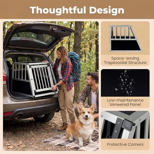 GYMAX Travel Dog Crate, Aluminum Dog Transport Box with Lockable Door & Trapezoidal Design, Chew-proof Puppy Cage for Camping Truck (69.5 x 54 x 50.5 cm,without Removable Divider) — view 5
