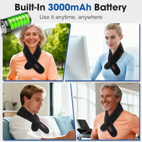 Neck Heating Pad with Vibration, Cordless Heated Wrap with 660nm Red Light, 3 Levels Heat & Vibration, 3000mAh Rechargeable Neck Warmer, Black — view 4