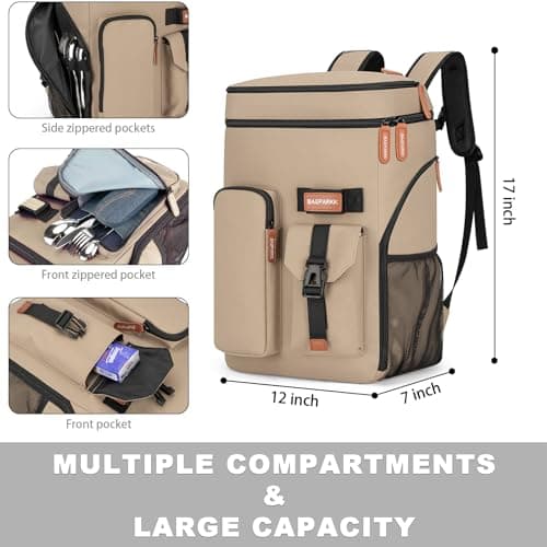 BAGPARKK Insulated Cooler Backpack,33 Cans Multifunctional Double Deck Leakproof Cooler Bag with Sternum Strap,Large Capacity Lightweight Travel Camping Beach Backpack — view 5