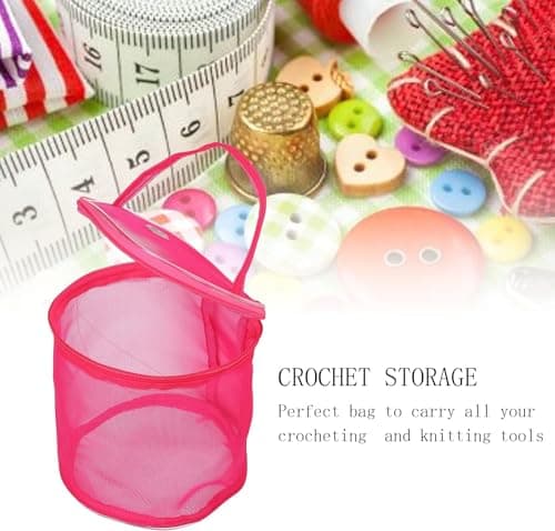 WPCSM Wool Holder,Wool Holders When Knitting,Round Knitting Yarn Storage Basket Craft Tote Bag,Yarn Holder,Knitting Yarn Organizer,DIY Handmade Mesh Weaving Tools Storage Bag (Rose Red) — view 6