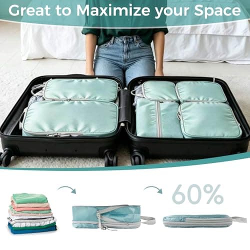 Compression Packing Cubes for Suitcases, Ultralight 5 Set Packing Cubes for Backpack Waterproof Travel cubes Suitcase Organizer Bags Set for Luggage Travel Essentials (Blue) — view 6