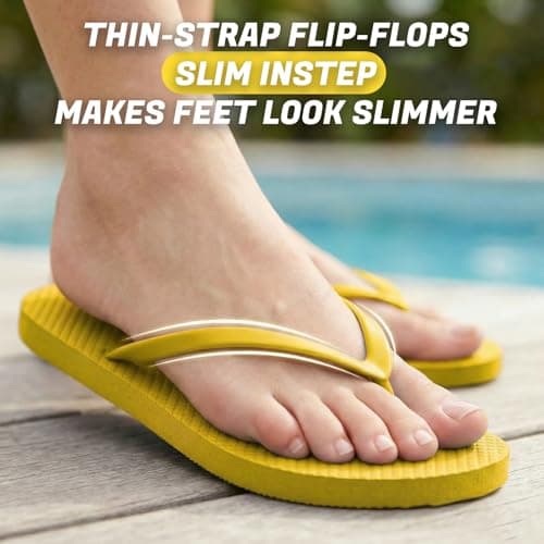 Women's Non-Slip Flip Flops Ultra Lightweight Basic Thongs Rubber Soft Slide Slip-on Shoes Beach Pool Shower Sandals (Yellow, Adult, Women, 6, Numeric Range, UK Footwear Size System, 7, Medium) — view 3