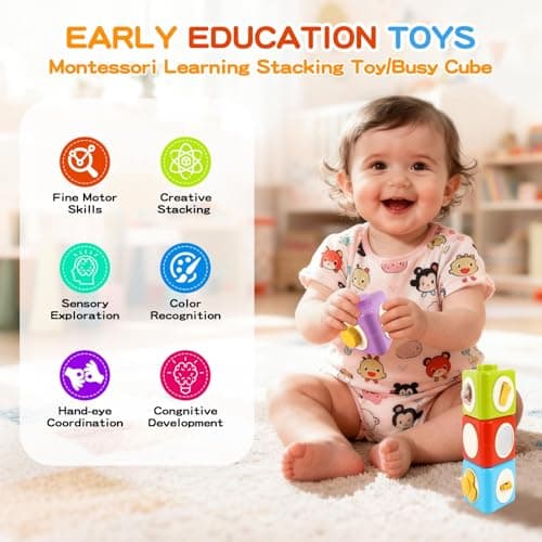 Joyvity Montessori Toys for 1 Year Old, Activity Cube Stacking Toy Blocks, Busy Board Sensory Toys for Toddlers, Baby Travel Toys Educational Learning Kids Birthday Gift for 1 2 3 Year Old Boy Girl — view 2