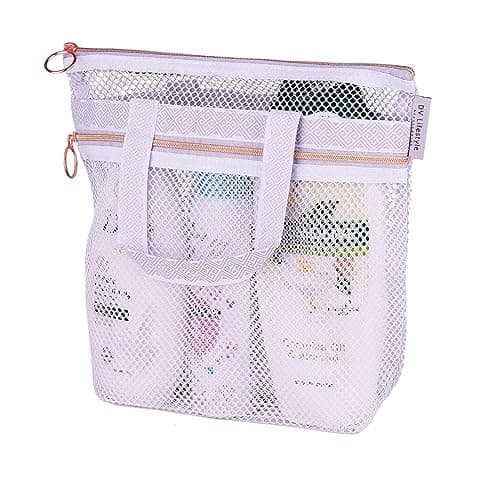 Bath & Shower Accessory Portable Zip Pouch with Compartments for Use Ideal for Gym Travel Camp Beach Sunscreen Storage (White, One Size)