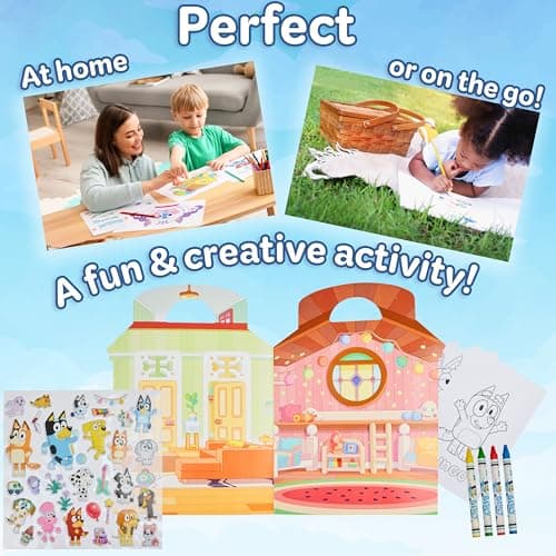Bluey Stickers Activity Set with Crayons, Colouring Sheets, Foldable Fun Scenes, Kids Activity Packs for Travel, Colouring Set, Gifts for Kids — view 3