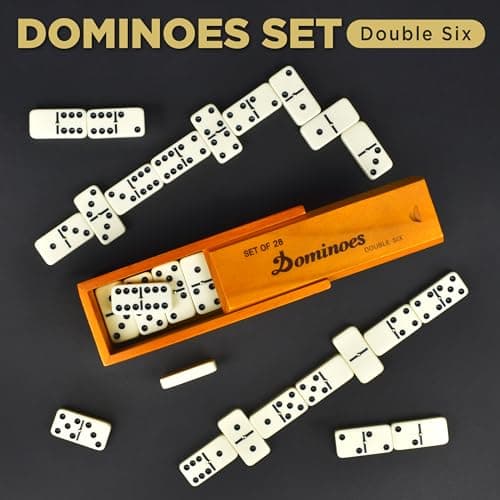 Queensell Dominos Set for Adults – Dominoes - Classic Board Games, Double 6 Dominoes Family Games for Kids and Adults - Double Six Standard Dominos Set 28 Tiles with Wood Case, Juegos de Mesa — view 2