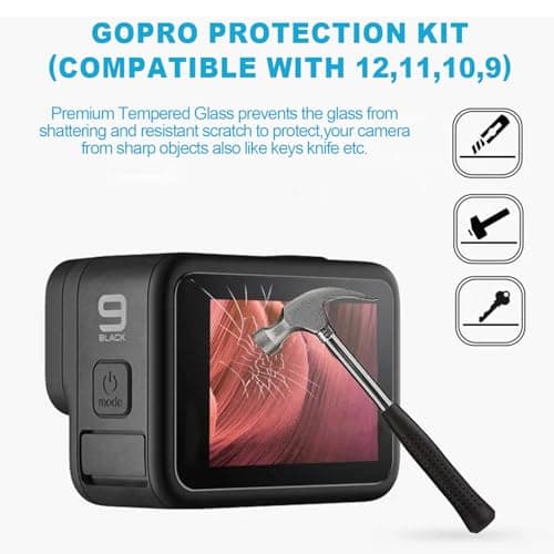 Accessories Kit for GoPro Hero 12/11/10/9, Silicone Sleeve Rubber Protective Case, Glass Screen Protectors, Battery Side Cover, Lens Caps, Lanyards, Full Protective Set for Go Pro Hero 12/11/10/9 — view 6