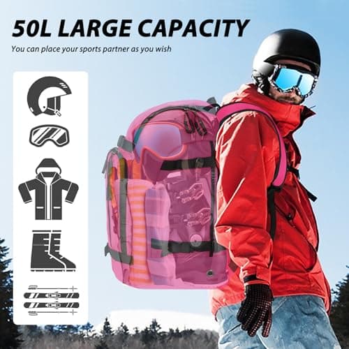 Goloni 50L Ski Backpack, Water‑Resistant Ski Boot Bag,Rose — view 3