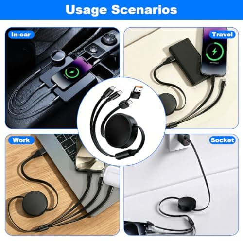 100W Retractable USB Multi Charger Cable, 6-in-1 1.1M Cable with USB A/C 5A Fast Charging Cables Type C/Phone/Micro USB for Phone 17,16,15 Serie,MacBook,Pad,Galaxy,Tablet,Huawei,Samsung — view 6