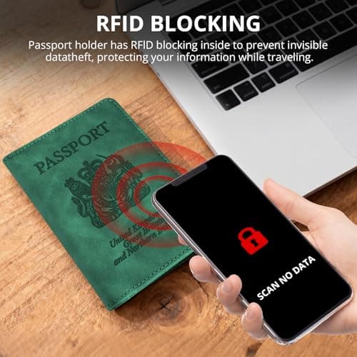 Cinocratic Passport Holder for Travel Accessories,RFID Blocking PU Leather Passport Cover Wallet Card Case for Men and Women (Green) — view 4