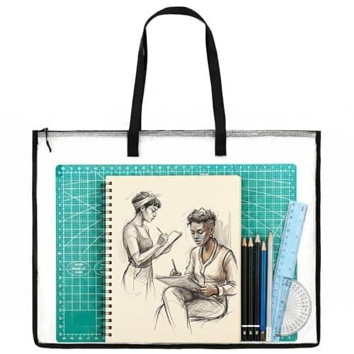 Andibro A2 Art Portfolio Folder Case, 19 x 25 Inch Clear Art Folder Portfolio Bags Carry Case with Handle and Zipper for Artwork Posters Scrapbooks Supplies