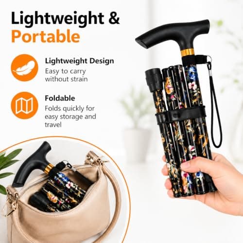 Folding Walking Stick Adjustable Cane Black Walking Sticks For Arthritis Disabled Elderly Senior Extendable Folding Cane Lightweight With Ergonomic Handle Wrist Strap Portable Folding Mobility Aid — view 4