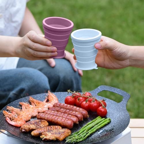 2 Pack Silicone Collapsible Travel Cup,Foldable Camping & Collapsible Coffee Cup,Expandable Silicone Drinking Mug with Lid,BPA Free Portable Pocket Cup for Hiking Travel Outdoor (Dark purple) — view 6