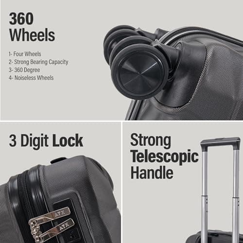 ATX 55x36x20cm Cabin Suitcase ABS Lightweight Small Suitcase with 4 Dual Spinner Wheels and Built-in 3 Digit Combination Lock (Gun Metal Grey, 21Inches, 33Liter) — view 5