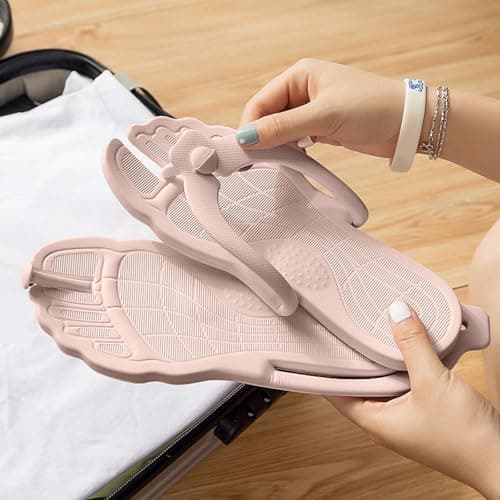 Lightweight Travel Slippers for Women and Men, Quick-Dry Bathroom Slides with Cushioned Sole, Non-Slip Indoor Outdoor Beach Sandals, Foldable Design for Easy Packing(5.5) Pink — view 3