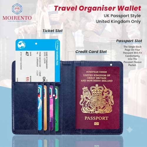 MOIRENTO UK Passport Holder Cover Wallet, RFID Blocking Leather, Navy Blue — view 2
