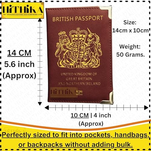 HITHIKA British Passport Holder | UK Passport Wallet | Non EU | PU Leather (Maroon) — view 2