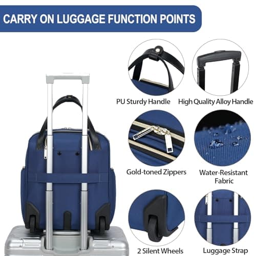 EMPSIGN 16" Underseat Cabin Bag with Wheels Haze Blue-Gold Zipper — view 3