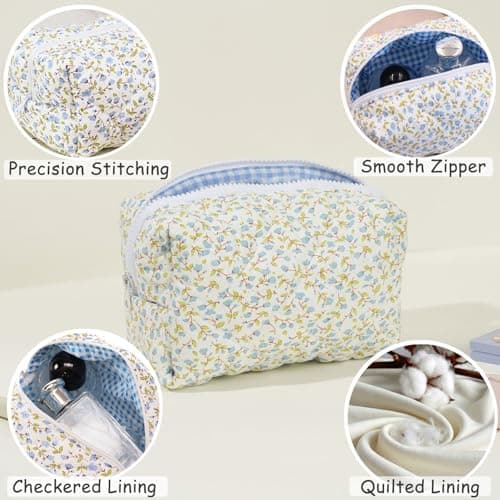 Aucuu Floral Makeup Bag, Cotton Toiletry Bag, Makeup Bags, Portable Travel Cosmetic Bags, Large Capacity Floral Toiletry B-ag, Quilted Wash Organizer Pouch for Women Girls for School,Travel — view 3