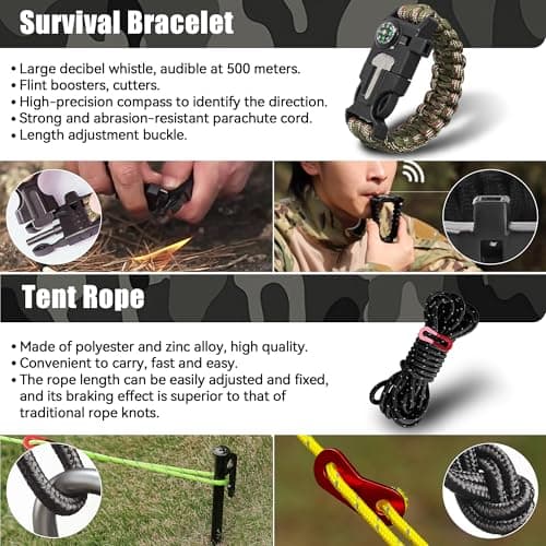 Survival Kit,74 Piece Survival Gear First Aid Kit,Waterproof Emergency Medical Kit Earthquake, Outdoor Adventure, Hiking, Hunting,Camping,Present for Men Women(Camouflage gray) — view 5