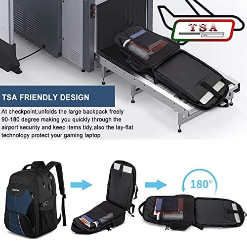 Extra Large Backpack for Men 55L,18.4 Inch Travel Laptop Rucksack with USB Charging Port Business Flight Approved Carry On Backpack,TSA Big Capacity Heavy Duty Computer Bag College School Bookbag,Blue — view 5
