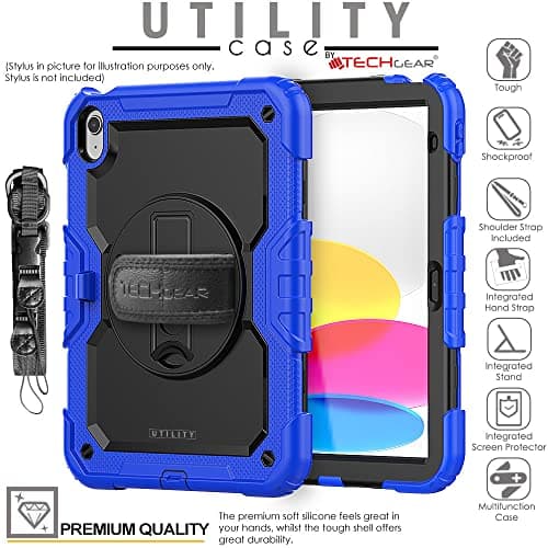 TECHGEAR UTILITY Case for iPad 11" A16 (11th Gen 2025) & 10.9" (10th 2022), Rugged Heavy Duty Shockproof Cover Screen Protection, 360 Stand, Hand & Shoulder Strap - for Work, School, Travel etc - Blue — view 3