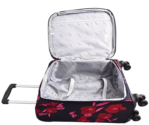 House Of Leather Flower Print 20" Cabin Size Soft 4 Wheel Suitcase Lightweight Expandable Carry on-Board Luggage Navy — view 4