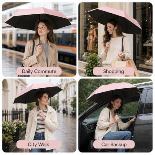 WHJYCC Mini Travel Umbrella, UPF 50+, 6-Rib, Pink, with Zip Case — view 5