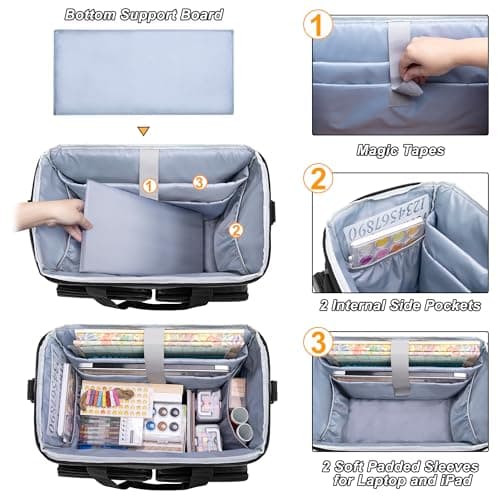 CURMIO Rolling Scrapbook Tote, Craft Bag on Wheels for Scrapbooking, Black — view 2