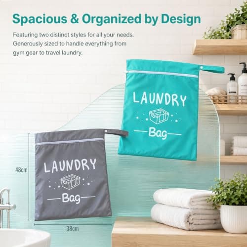 2 Pack Travel Laundry Bags for Dirty Clothes, Waterproof Wet Bag for Swimming Gym Beach, Large Zipper Laundry Bag Travel Wash Bag for Suitcase, Reusable Foldable Clothes Bags (Navy Blue and Grey) — view 2
