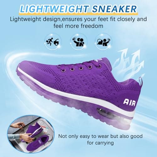 Running Shoes Womens Trainers Walking Shoes Air Cushion Athletic Sneakers Ladies Breathable Mesh Sport Sneakers Lightweight Non Slip Casual Tennis Workout Jogging Gym Trainers Purple — view 2
