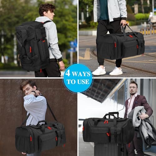 Lyweem Large Duffle Bag Backpack for Travel, 70L Heavy Duty Gym Duffel Bag for Men Women with Shoes Compartment, Sports Holdall Backpack for Weekend Overnight Traveling, Black — view 2