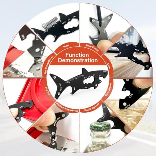 (2 Pack) 50 in 1 Multitool Wallet Card Tool and Shark-Shaped 15 in 1 Multi Tool, Mens Gifts, Birthday Gifts for Him,Valentines Day,Secret Santa Gifts for Men — view 6