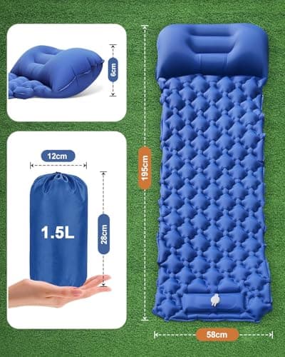 Olutata Ultralight Camping Sleeping Pad with Integrated Foot Pump & Ergonomic Pillow – Compact, Tear-Resistant 40D Nylon Air Mat for Hiking, Backpacking & Travel (Blue) — view 2