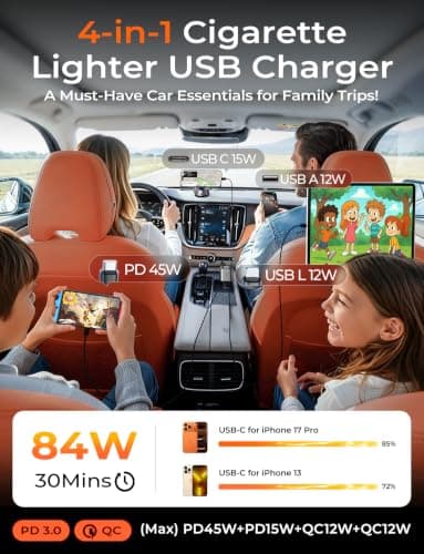 LISEN Retractable Car Charger Fast Charge 84W Car Accessories Gifts for Men — view 3