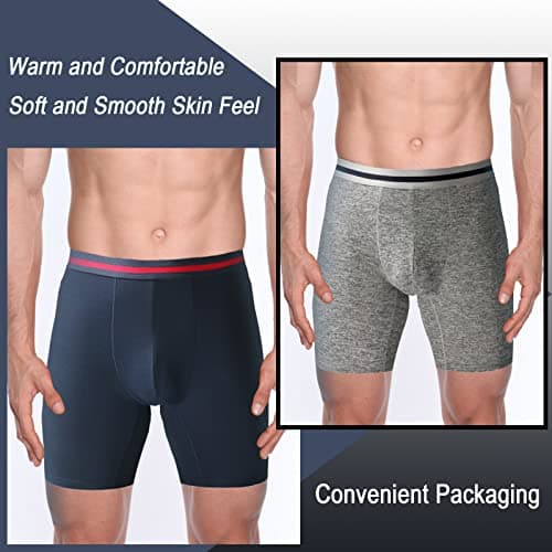 Nuofengkudu Mens Thermal Seamless Boxer Briefs Long Leg Warm Underwear 3D Pouch Bulge Support Stretch Waistband Comfy Trunks Winter Male Classic Anti-Chafing Underpants E 3 Pack Black Grey Blue XL — view 2