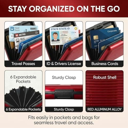 RFID Blocking Credit Card Holder 2 Pack – Aluminium Card Wallets for Men & Women, Metal ID Organiser Wallet with 6 Slots, Red & Blue, Slim Travel Credit Card Protector & Card Holder, Compact Gift Set — view 4