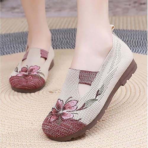 Travel Slippers Women Foldable Womens Slip On Trainers Casual Non-Slip Low Top Solid Color Sneakers Soft Sole Running Shoes Breathable Mesh Orthopedic Shoe Items Under 5 pounds Red 6 — view 3
